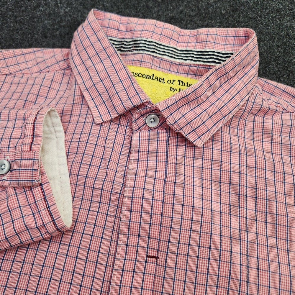 Descendant of Thieves Mens Large Pink Plaid Button Down Shirt Preppy Americana